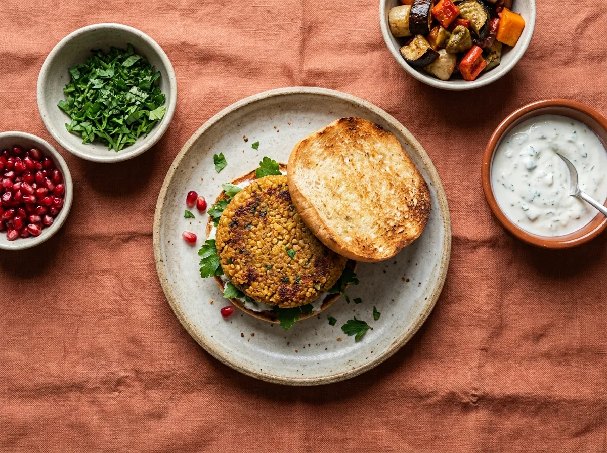 Bulgurlu hamburger sunumu